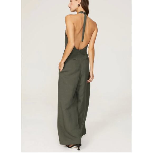 Adam Lippes Olive Green Wide Leg Jumpsuit SIZE 2 Halter Backless Designer $410 - Picture 3 of 11